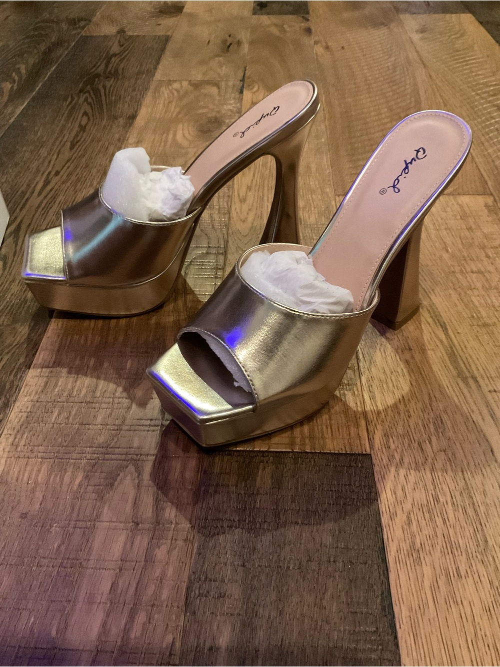Qupid Metallic Gold Open-Toe Platform Mule Heels